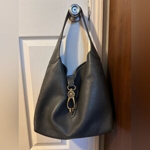 Dooney & Bourke Black Pebbled Leather Hobo with Gold-Tone Clasp
